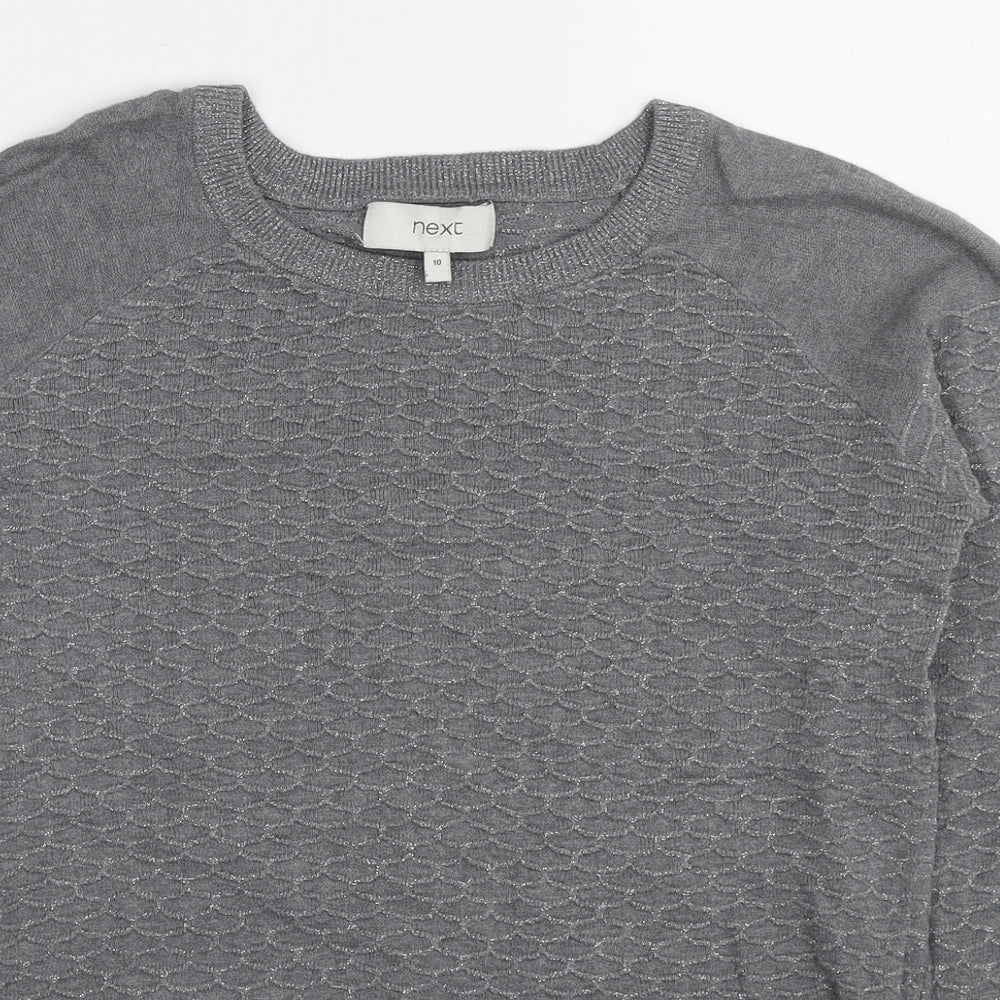 NEXT Womens Grey Round Neck Geometric Cotton Pullover Jumper Size 10