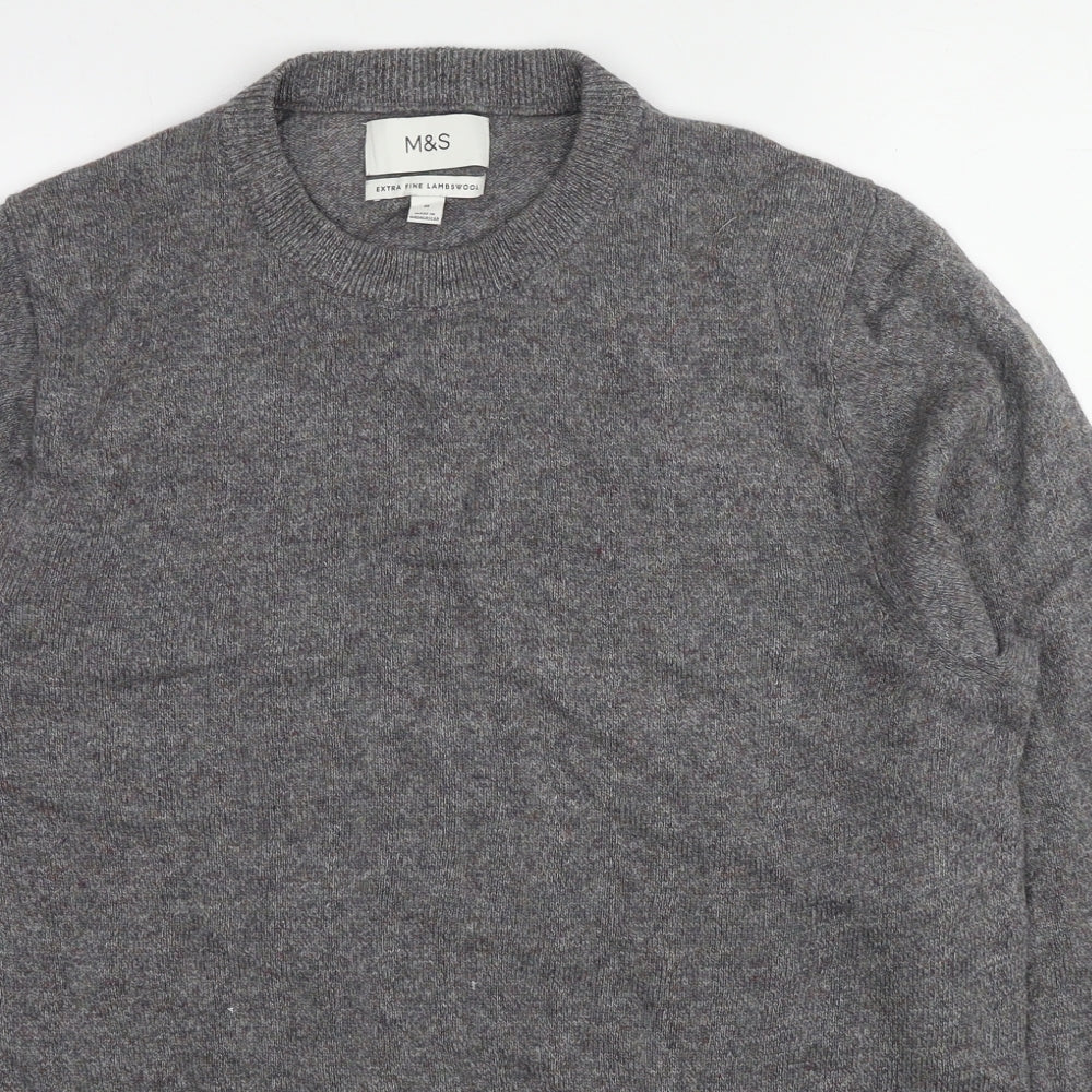 Marks and Spencer Mens Grey Round Neck Wool Pullover Jumper Size L Long Sleeve