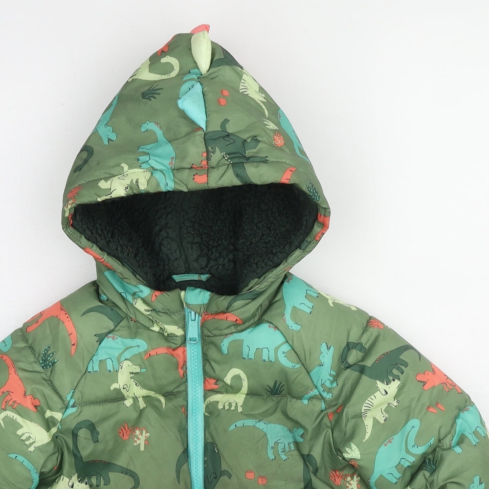 Marks and Spencer Boys Green Geometric Basic Coat Coat Size 4-5 Years Zip