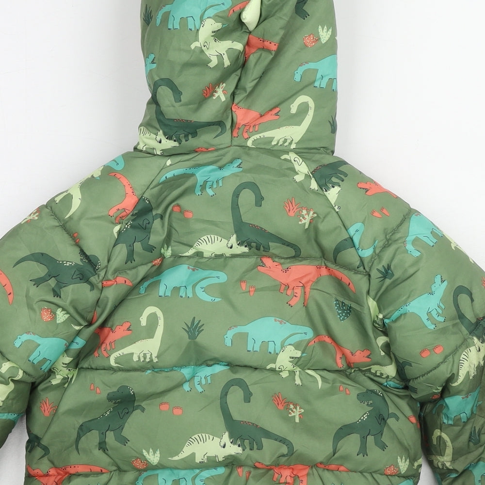 Marks and Spencer Boys Green Geometric Basic Coat Coat Size 4-5 Years Zip