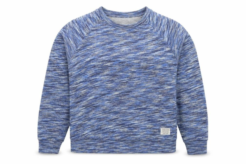 Front view of Valcom women’s blue geometric cotton pullover sweatshirt, size UK 8, pullover