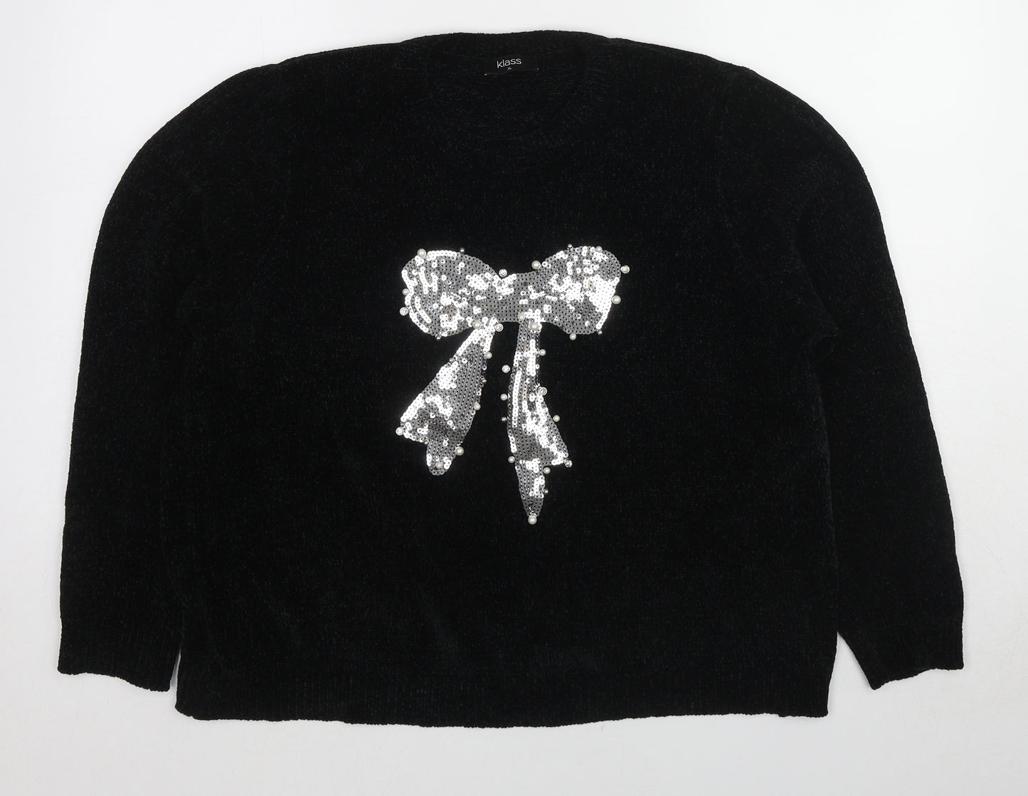 Klass Womens Black Round Neck Polyester Pullover Jumper Size L