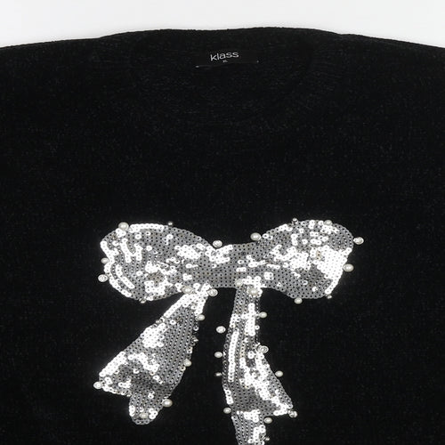 Klass Womens Black Round Neck Polyester Pullover Jumper Size L