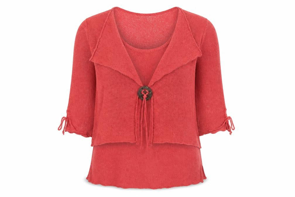 Front view of //text.. women’s pink round neck acrylic jumper, size M