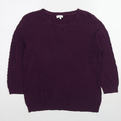 Country Casuals Womens Purple Round Neck Argyle/Diamond Cotton Pullover Jumper Size L