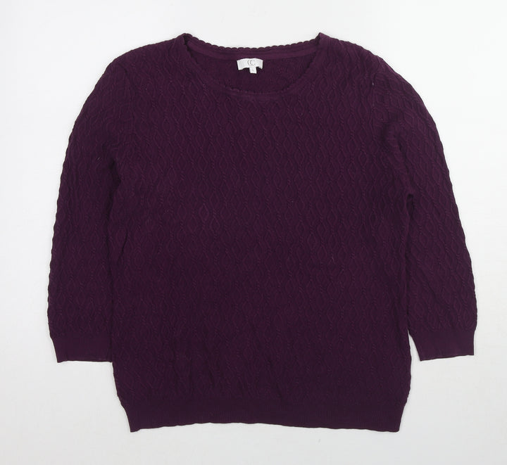 Country Casuals Womens Purple Round Neck Argyle/Diamond Cotton Pullover Jumper Size L