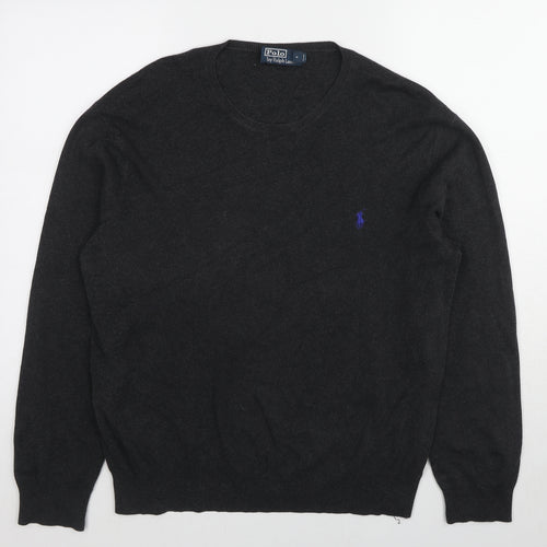 Polo Ralph Lauren Mens Grey Round Neck Cotton Pullover Jumper Size M Long Sleeve