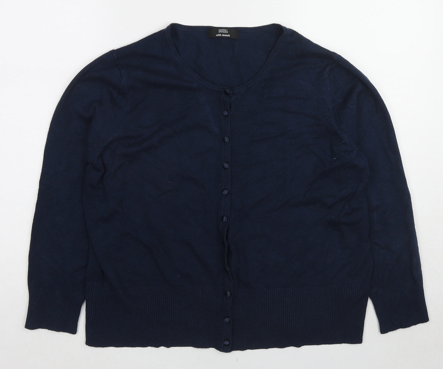 Marks and Spencer Womens Blue Round Neck Viscose Cardigan Jumper Size 20