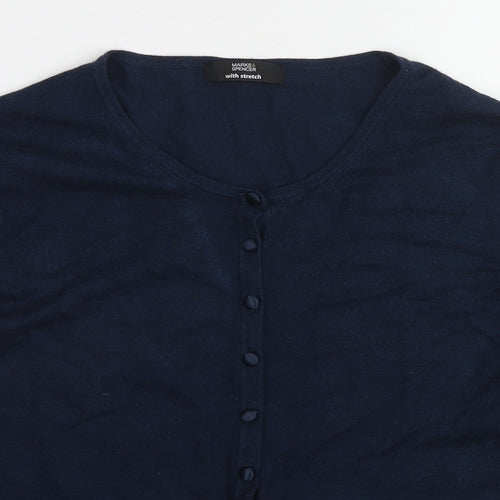 Marks and Spencer Womens Blue Round Neck Viscose Cardigan Jumper Size 20