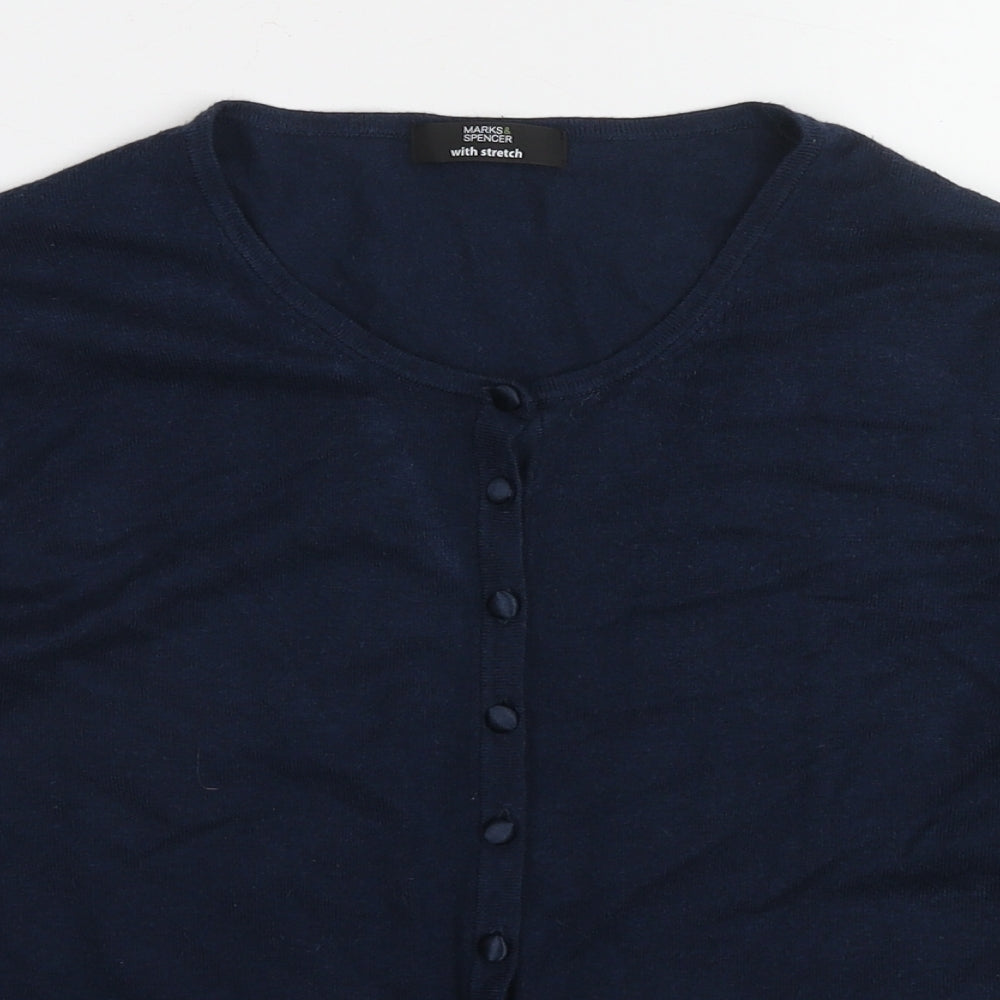 Marks and Spencer Womens Blue Round Neck Viscose Cardigan Jumper Size 20