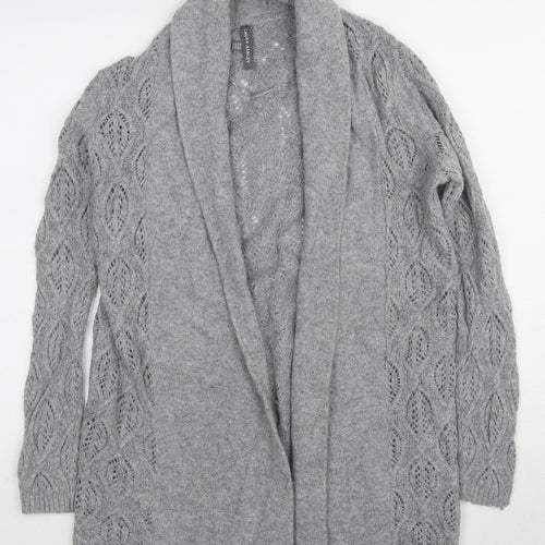 Laura Ashley Womens Grey V-Neck Geometric Nylon Cardigan Jumper Size 10