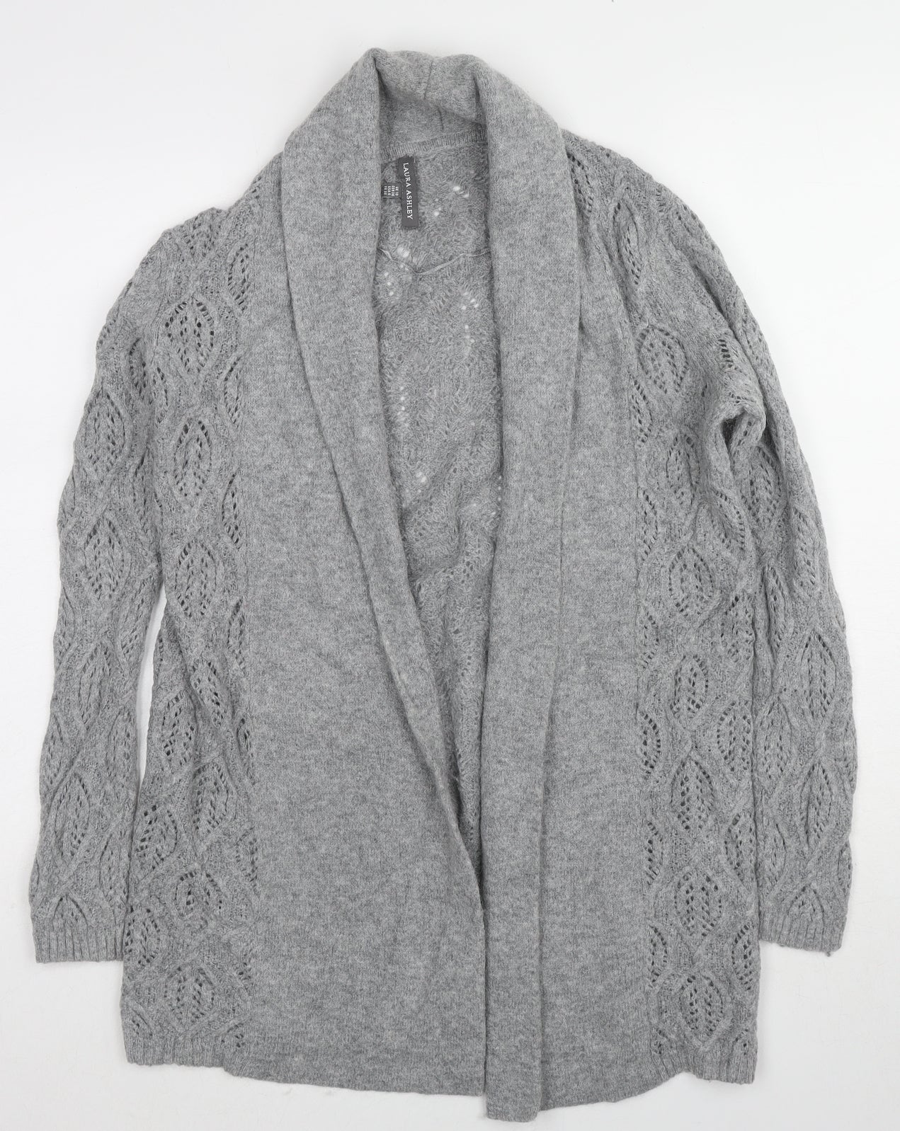Laura Ashley Womens Grey V-Neck Geometric Nylon Cardigan Jumper Size 10