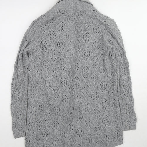 Laura Ashley Womens Grey V-Neck Geometric Nylon Cardigan Jumper Size 10