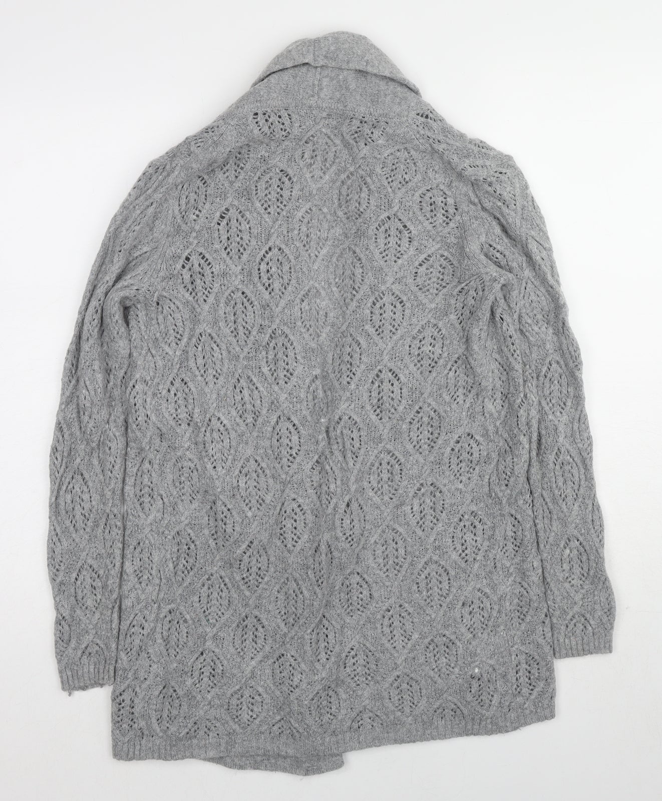 Laura Ashley Womens Grey V-Neck Geometric Nylon Cardigan Jumper Size 10