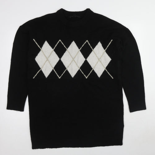Lipsy Womens Black Round Neck Argyle/Diamond Viscose Pullover Jumper Size 14