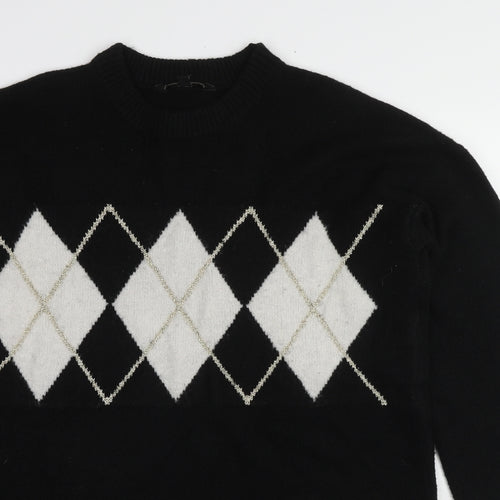 Lipsy Womens Black Round Neck Argyle/Diamond Viscose Pullover Jumper Size 14