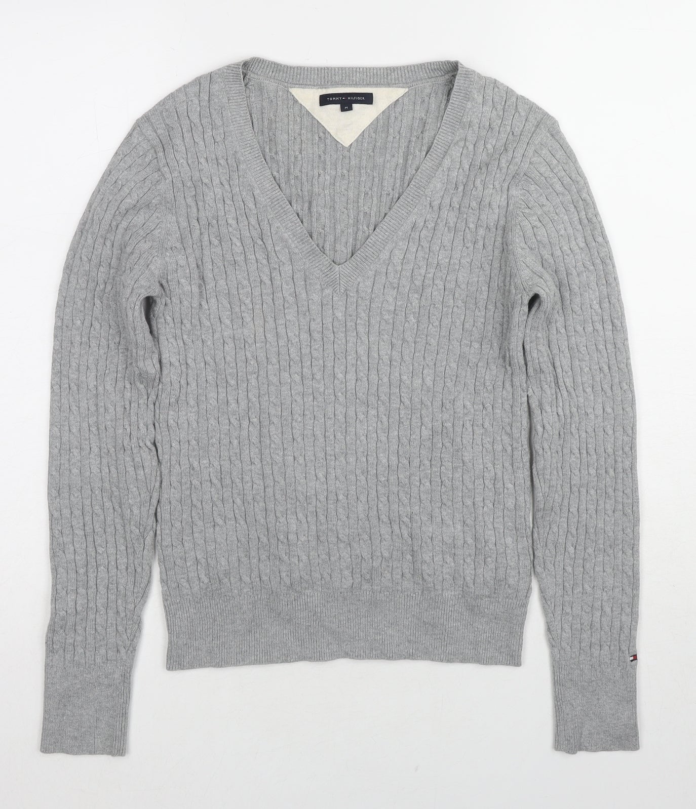 Tommy Hilfiger Womens Grey V-Neck Cotton Pullover Jumper Size M
