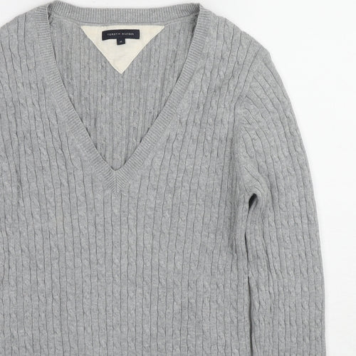 Tommy Hilfiger Womens Grey V-Neck Cotton Pullover Jumper Size M