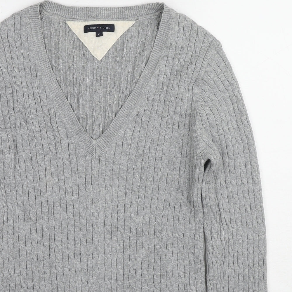 Tommy Hilfiger Womens Grey V-Neck Cotton Pullover Jumper Size M