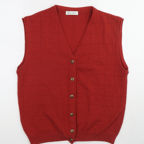 Green Lamb Womens Red V-Neck Check Polyester Vest Jumper Size S