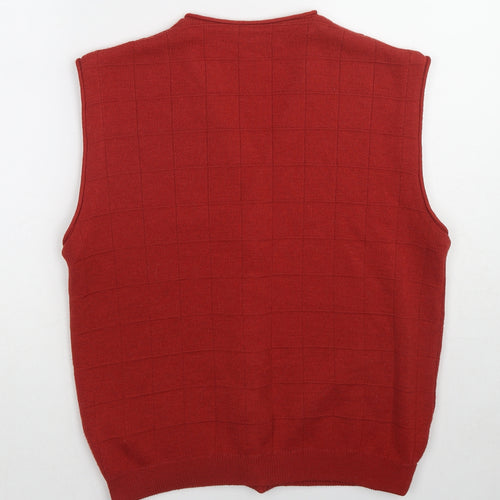 Green Lamb Womens Red V-Neck Check Polyester Vest Jumper Size S