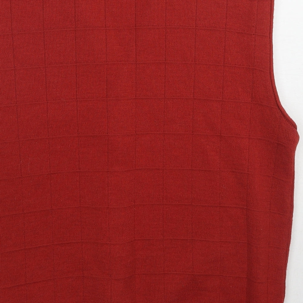 Green Lamb Womens Red V-Neck Check Polyester Vest Jumper Size S