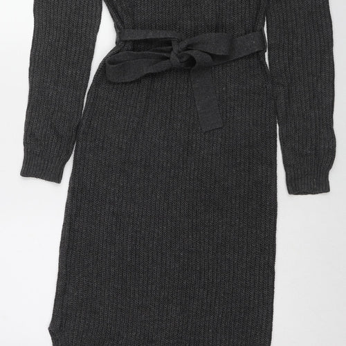 Brave Soul Womens Grey Acrylic Jumper Dress Size M Round Neck Pullover