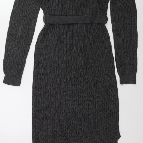 Brave Soul Womens Grey Acrylic Jumper Dress Size M Round Neck Pullover