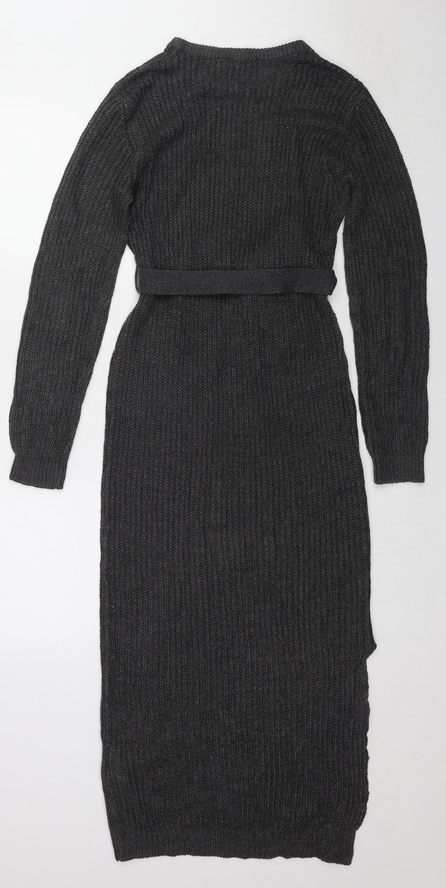 Brave Soul Womens Grey Acrylic Jumper Dress Size M Round Neck Pullover