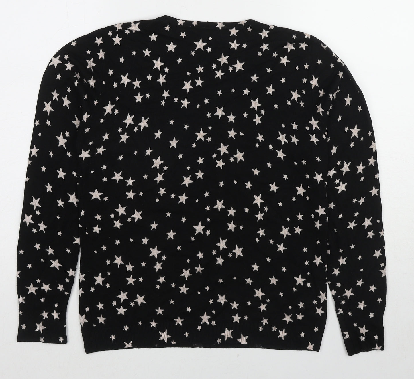 M&Co Womens Black Round Neck Geometric Viscose Pullover Jumper Size 12 - Star Pattern