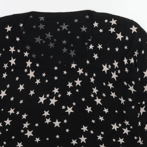 M&Co Womens Black Round Neck Geometric Viscose Pullover Jumper Size 12 - Star Pattern