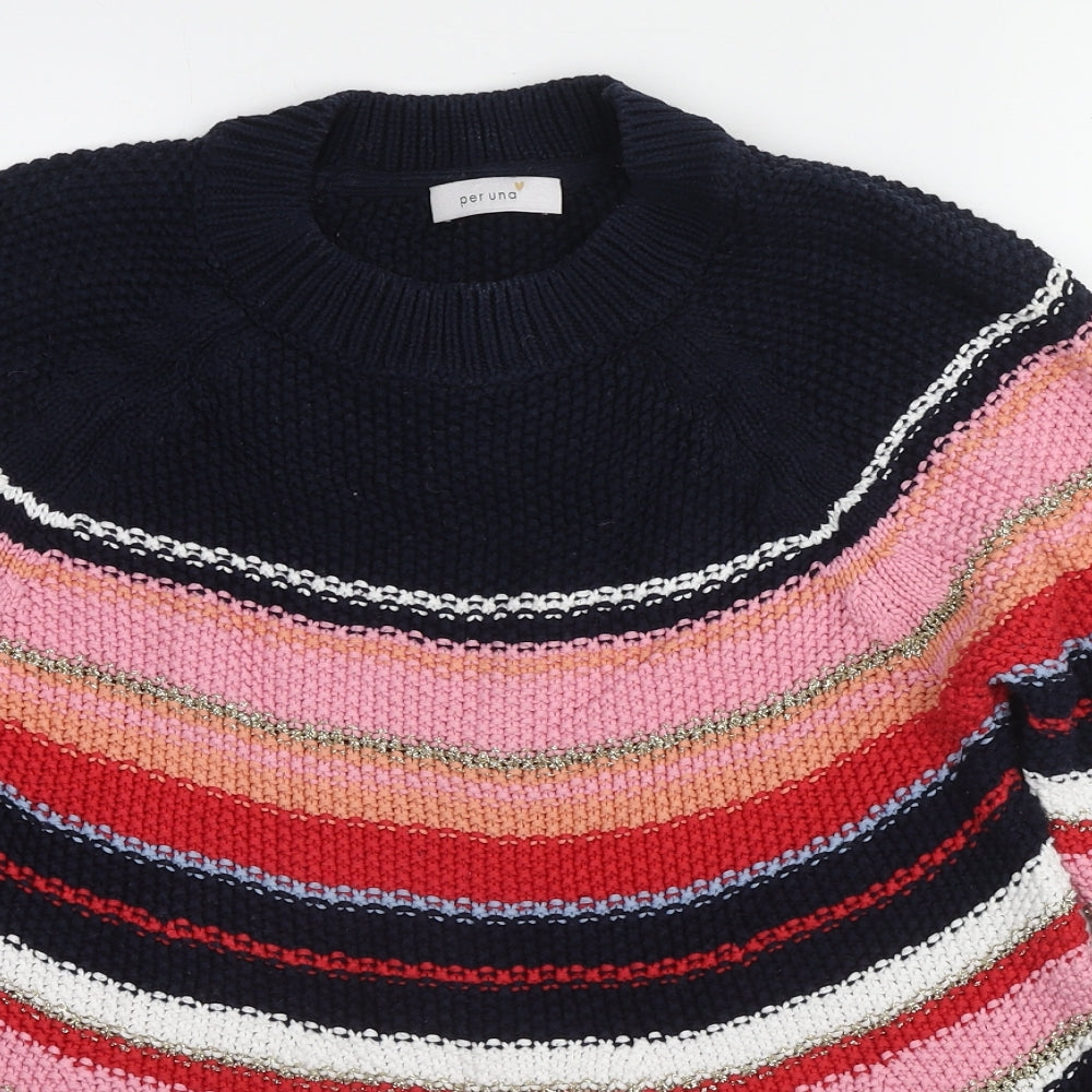 Per Una Womens Multicoloured Round Neck Striped Cotton Pullover Jumper Size 14