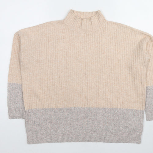 Marks and Spencer Womens Beige Mock Neck Acrylic Pullover Jumper Size S