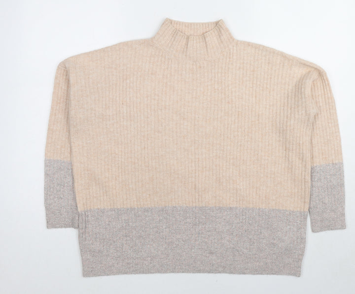 Marks and Spencer Womens Beige Mock Neck Acrylic Pullover Jumper Size S