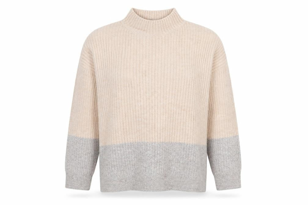 Front view of Marks & Spencer women’s beige mock neck acrylic jumper, size S