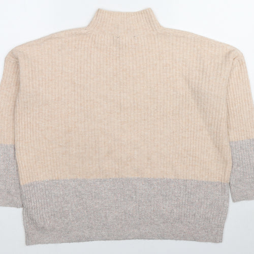 Marks and Spencer Womens Beige Mock Neck Acrylic Pullover Jumper Size S