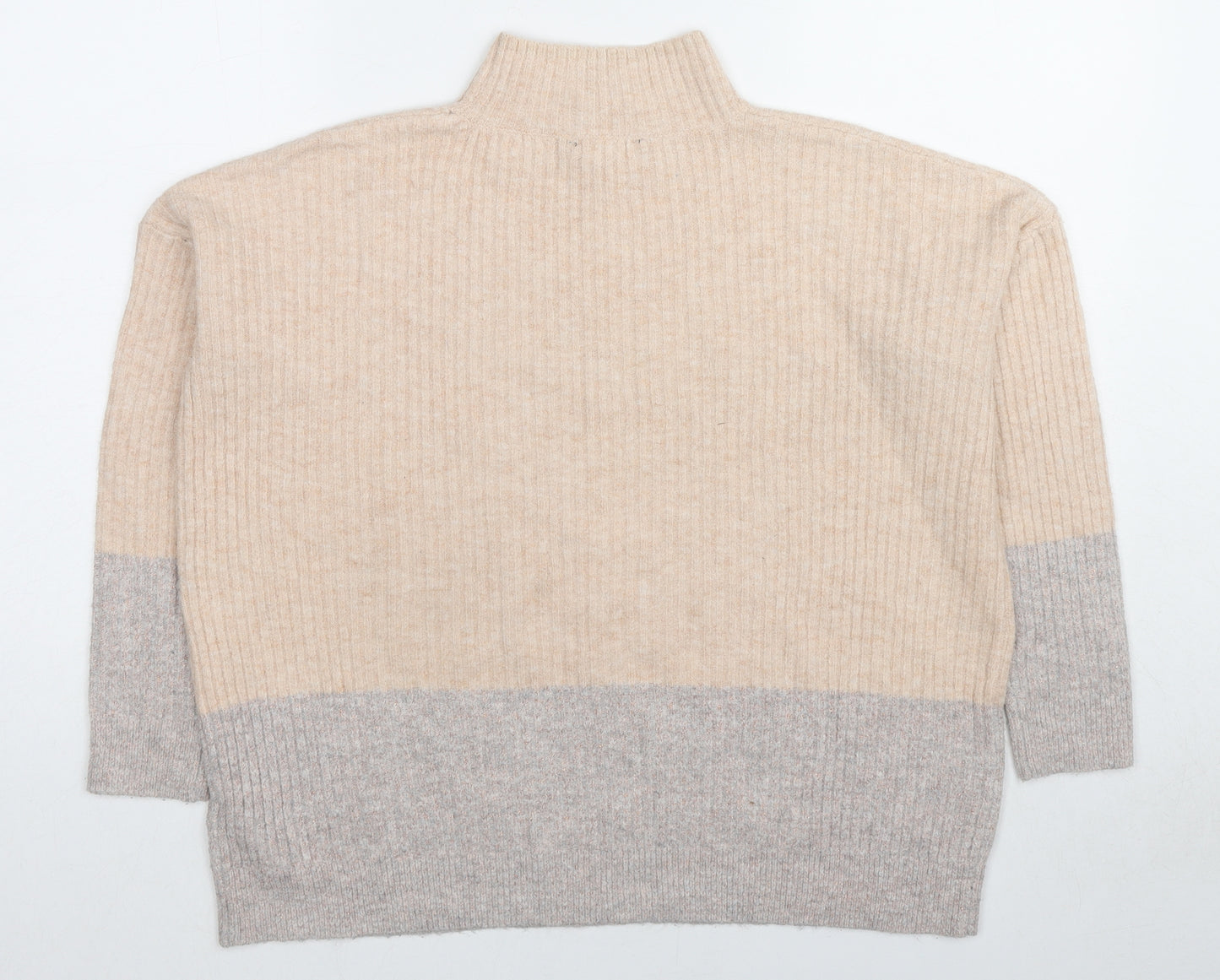 Marks and Spencer Womens Beige Mock Neck Acrylic Pullover Jumper Size S