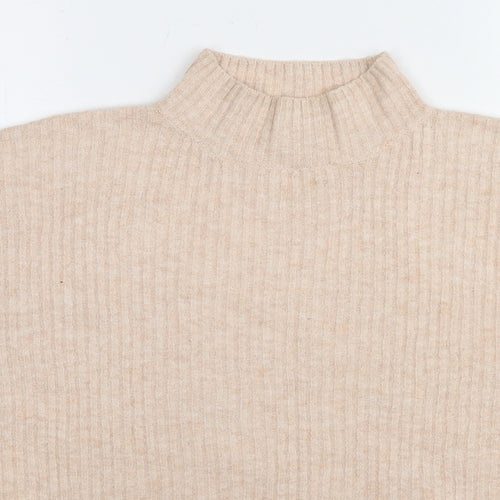 Marks and Spencer Womens Beige Mock Neck Acrylic Pullover Jumper Size S