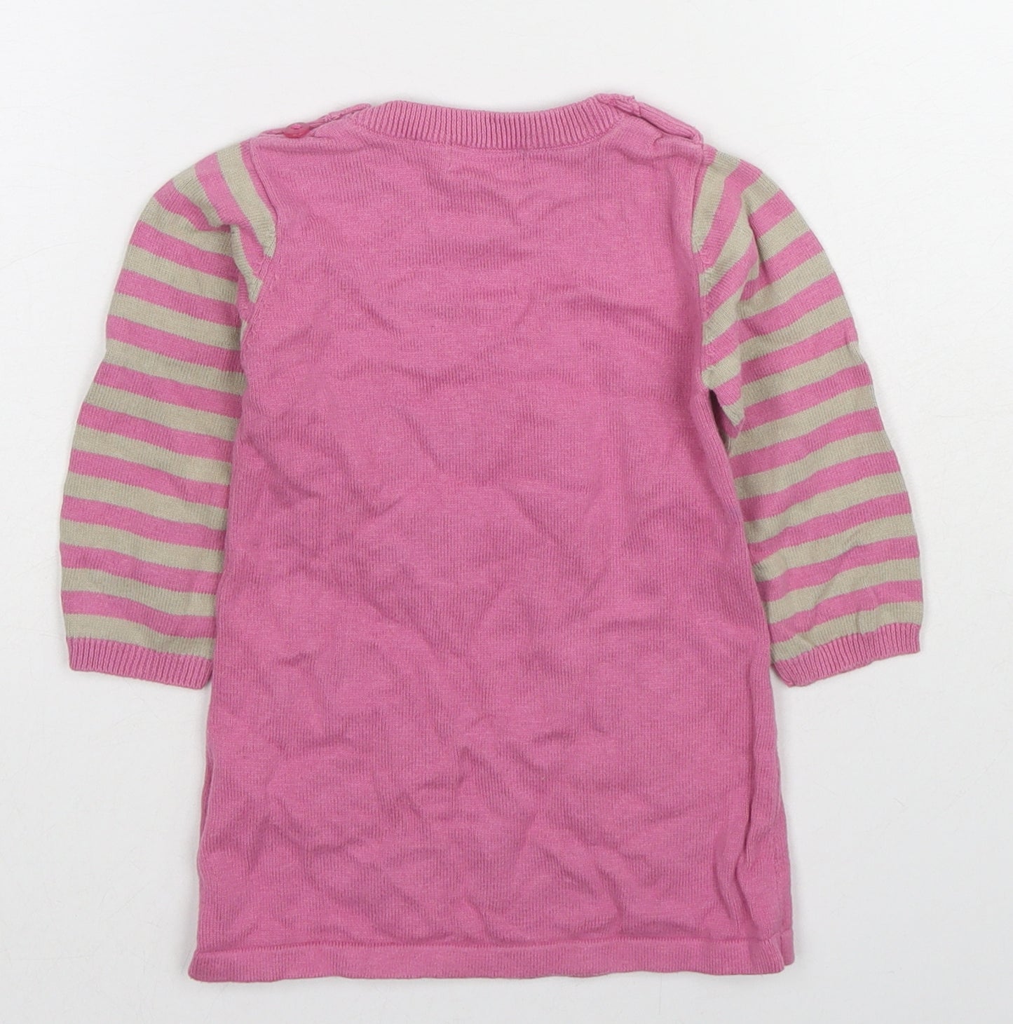 Ladybird Girls Pink Cotton Pullover Jumper Size 9-12 Months Button - Striped Mouse