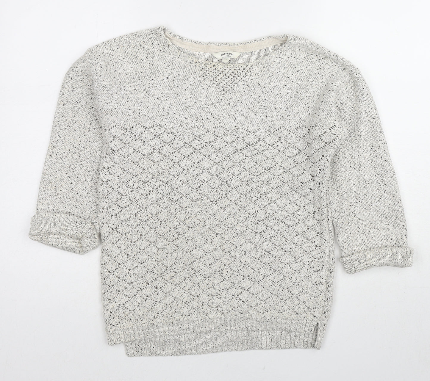 Fat Face Womens Ivory Boat Neck Geometric Cotton Pullover Jumper Size 8