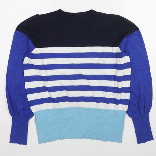 Marks and Spencer Womens Blue Crew Neck Striped Viscose Pullover Jumper Size 14