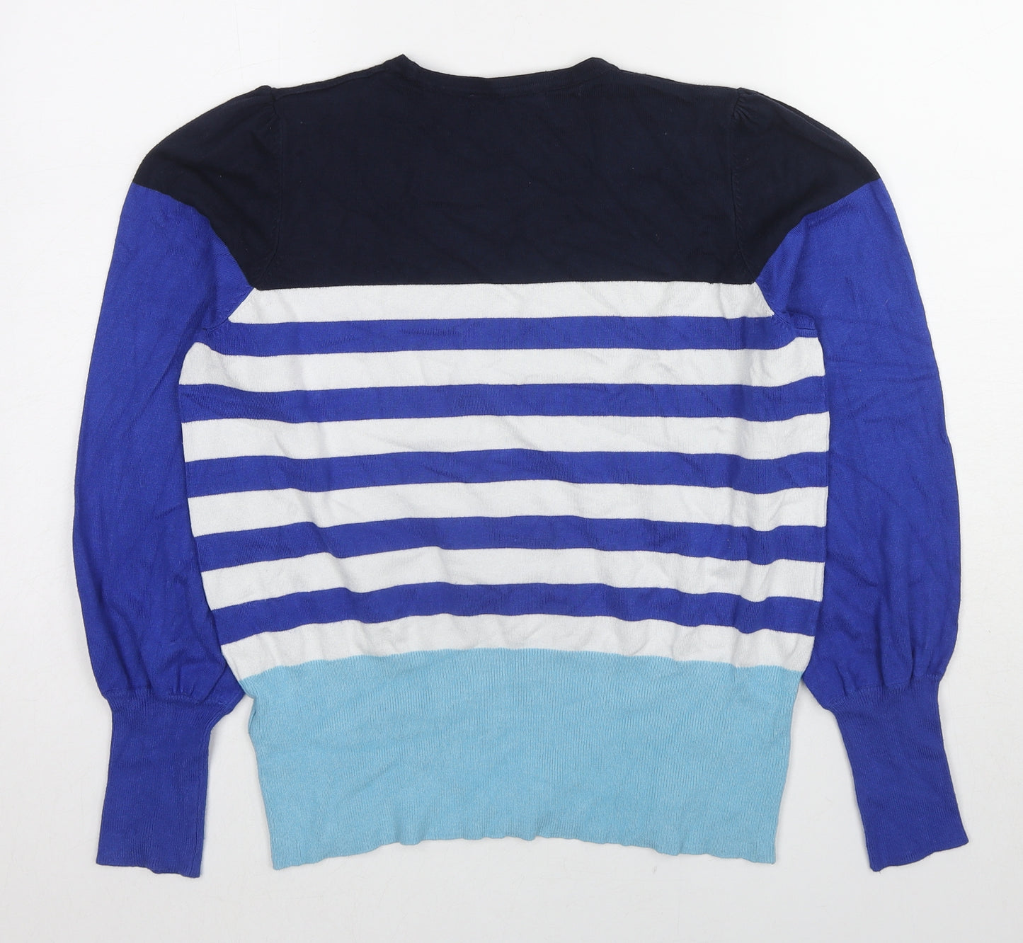 Marks and Spencer Womens Blue Crew Neck Striped Viscose Pullover Jumper Size 14