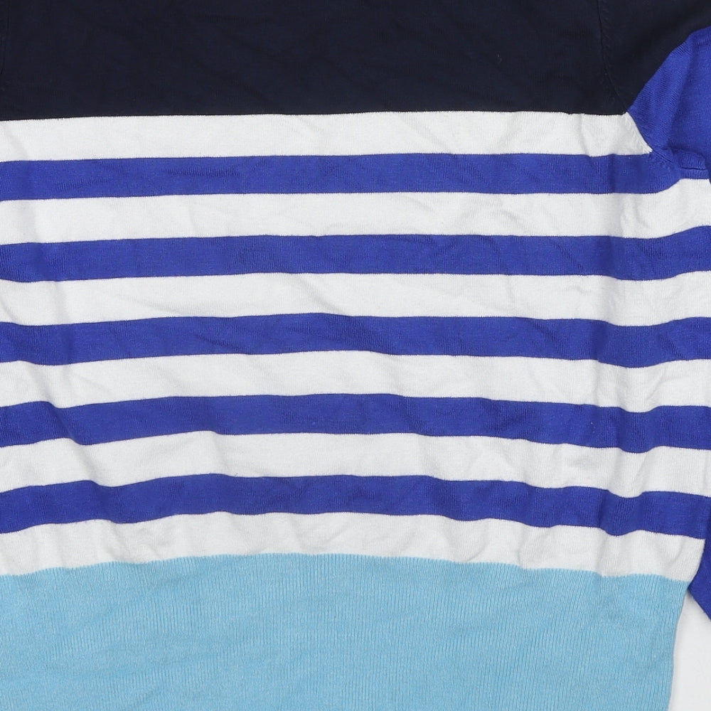 Marks and Spencer Womens Blue Crew Neck Striped Viscose Pullover Jumper Size 14