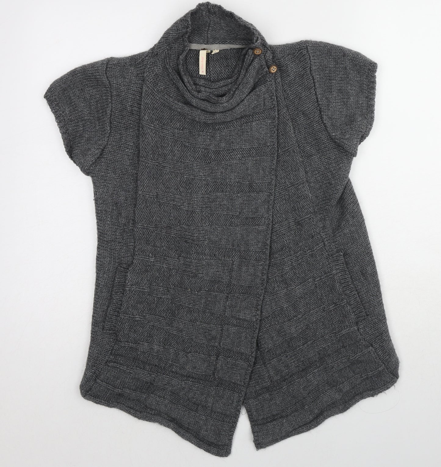 White Stuff Womens Grey Cowl Neck Wool Cardigan Jumper Size 10