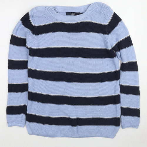 EWM Womens Blue Boat Neck Striped Cotton Pullover Jumper Size 14 - Size 14-16