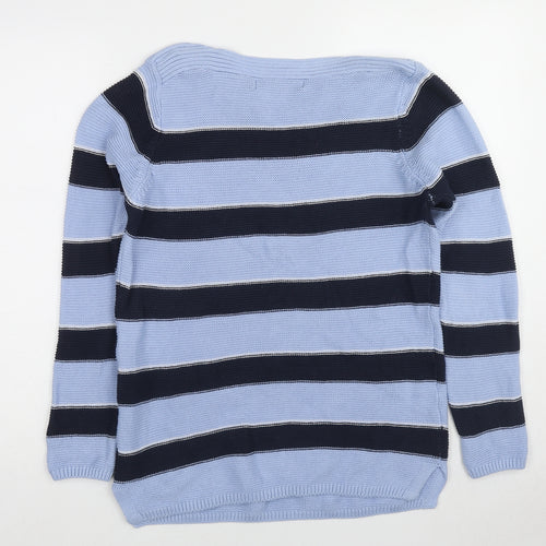 EWM Womens Blue Boat Neck Striped Cotton Pullover Jumper Size 14 - Size 14-16