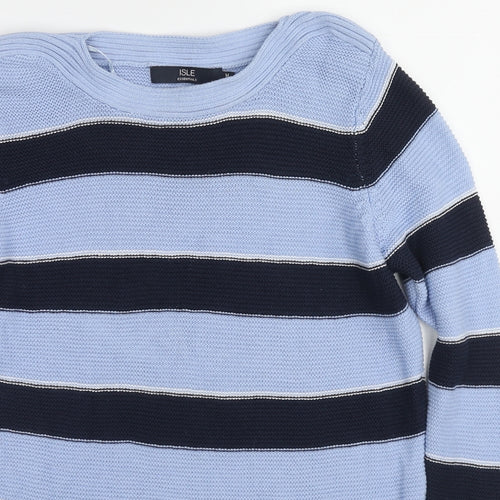 EWM Womens Blue Boat Neck Striped Cotton Pullover Jumper Size 14 - Size 14-16