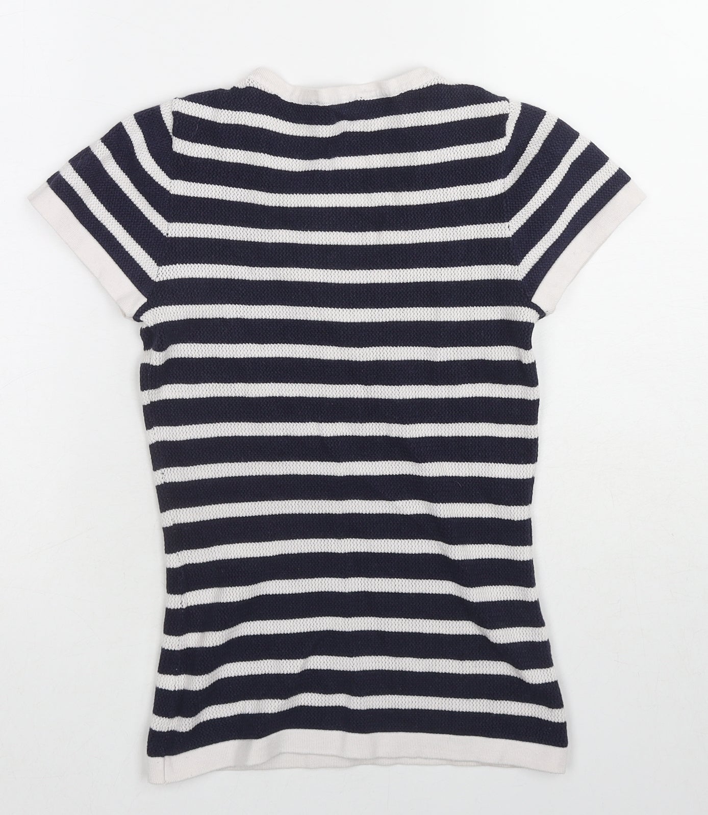 Morgan Womens Blue Striped Polyester Basic T-Shirt Size XS V-Neck