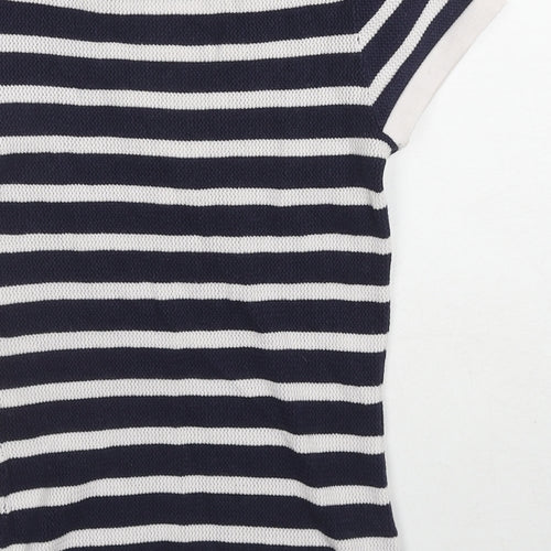 Morgan Womens Blue Striped Polyester Basic T-Shirt Size XS V-Neck