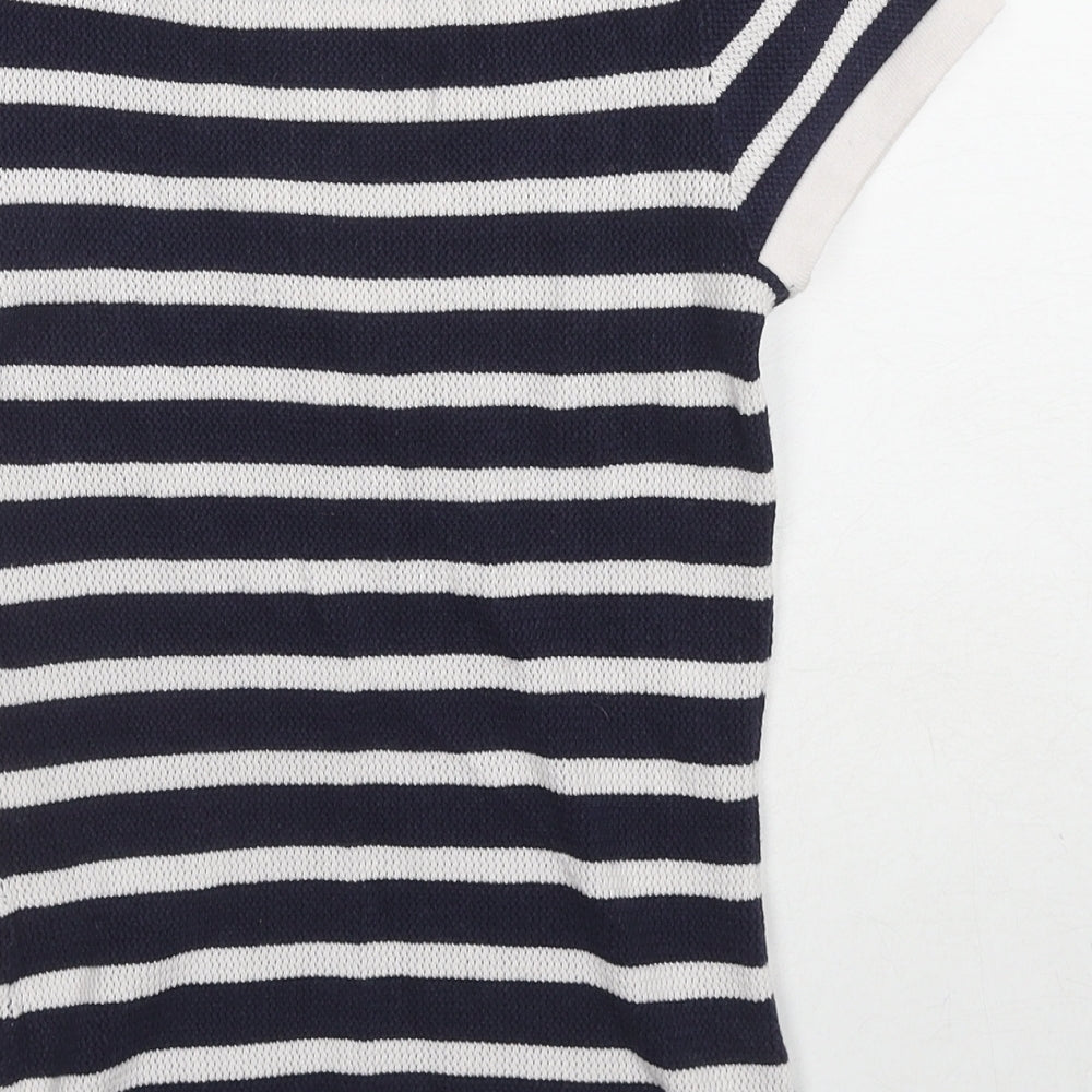 Morgan Womens Blue Striped Polyester Basic T-Shirt Size XS V-Neck